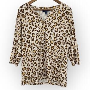 KAREN SCOTT NWT Printed Quarter Button T Shirt Brown Cream Plus Size 0X Casual